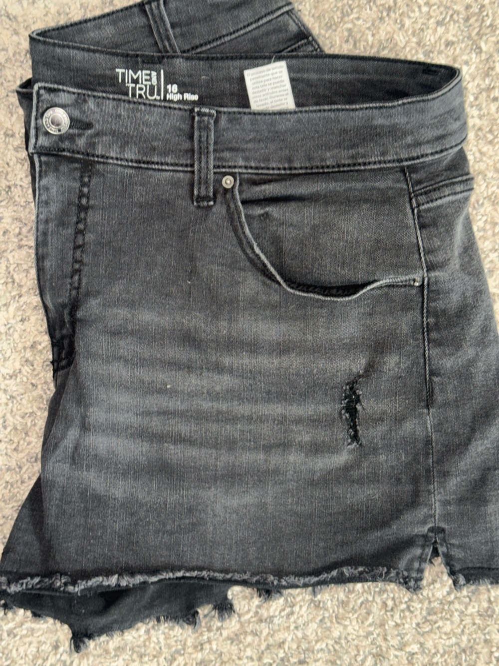 Time and Tru Black High-Rise Distressed Jean Shorts